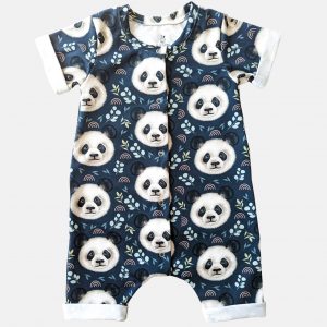 Blue Panda Sleeved Romper